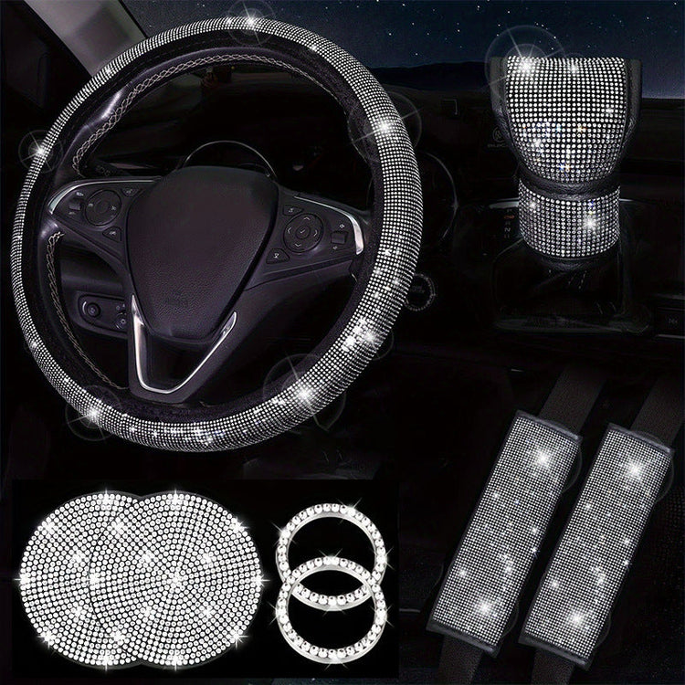 Diamond Set Leather Steering Wheel Cover Rhinestones Steering Wheel Cover With Crystal Breathable Anti-Slip Steering Wheel Protector Diamond Sparkling Car Steering Wheel Protector Vehicle Car Bling Steering Wheel Cover for Women Girls